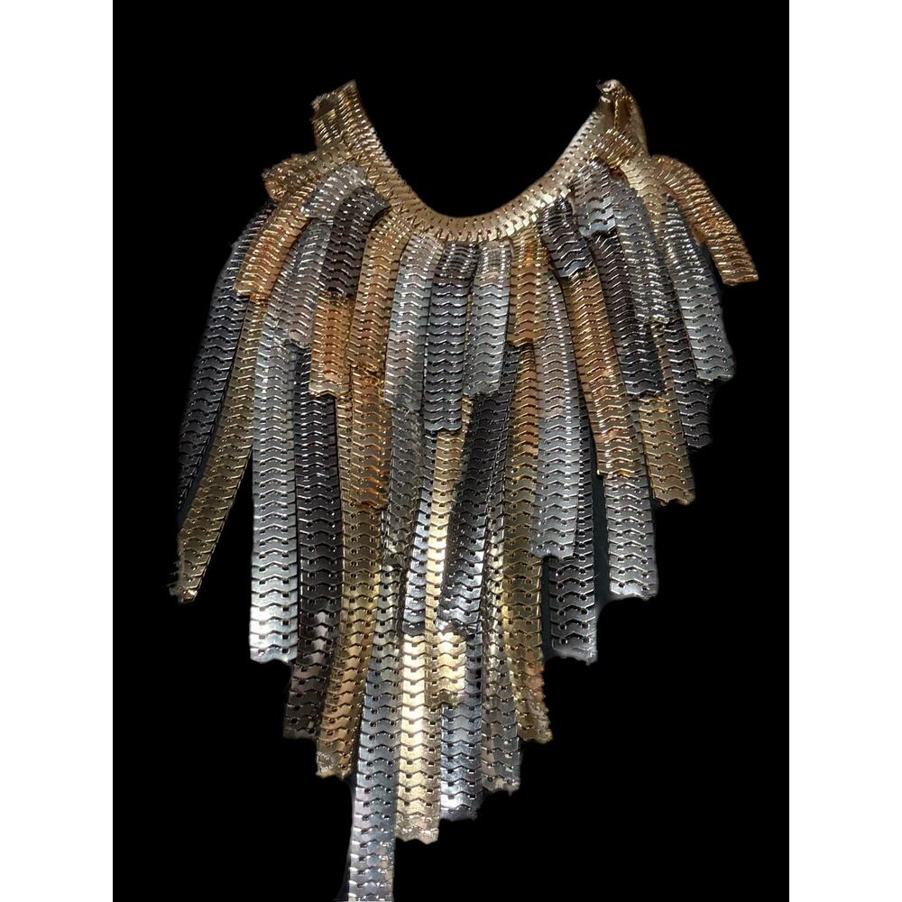 Statement Layered Chain Necklace Gunmetal Gold Silver Heavy Multi Strand 17-19”